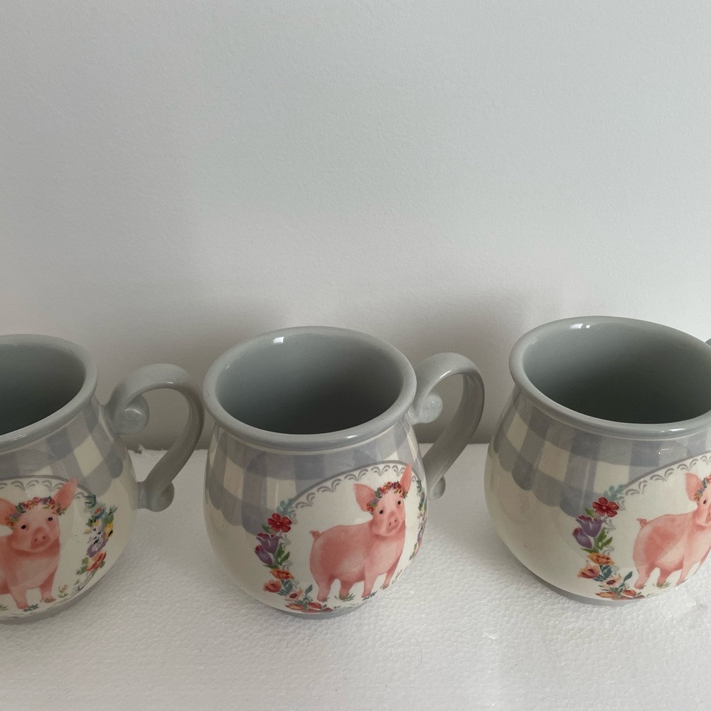 Set of 3 The Pioneer Woman Pig Gingham Mugs